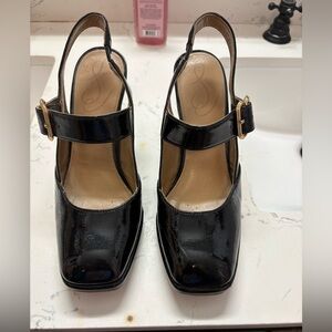 Sam Edelman Black Patent Heels with Gold Buckle